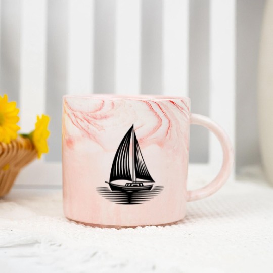 Sailboat In Calm Sea On The Horizon Marble Mugs