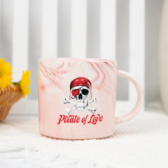 Pirate of Love Skull Design Marble Mugs
