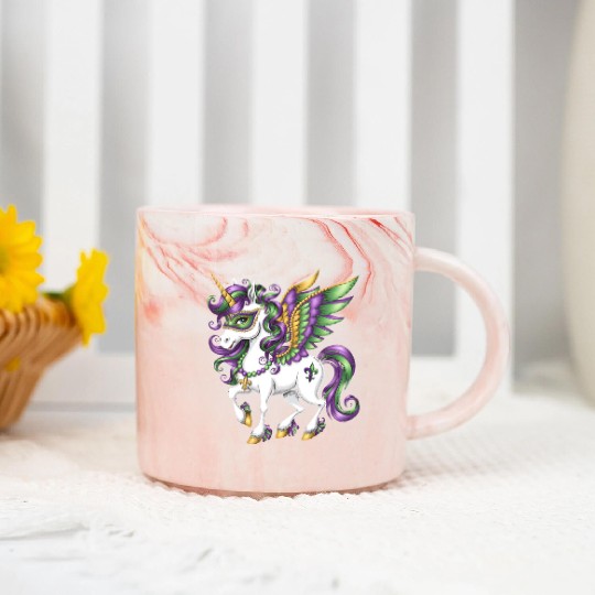 Happy Mardi Gras Unicorn Mask New Orleans Girls Marble Mugs