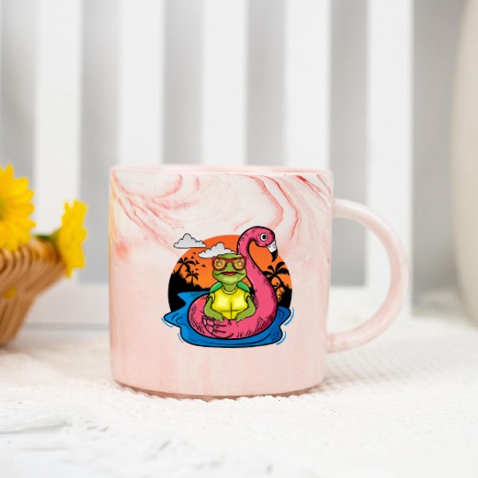 Funny Sea Turtle Swimming Flamingo Pool Sea Turtle Marble Mugs