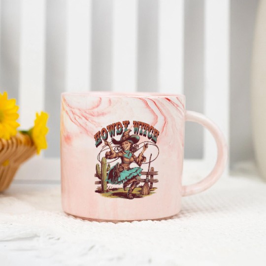 Howdy Witch Cowgirl Lasso Design Marble Mugs