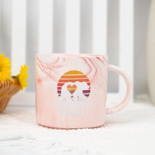 Retro Mount Denali Bear Sunset Art Marble Mugs