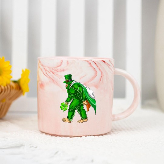 Vintage St Patricks Day Bigfoot Sasquatch Irish Marble Mugs