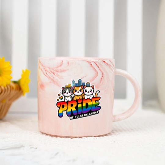 Pride of Tulsa City Oklahoma USA Rainbow Flag Marble Mugs
