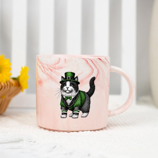Lucky Cat in Green - St. Patrick’s Day Marble Mugs
