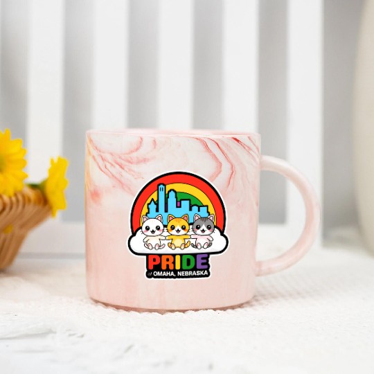 Pride of Omaha City Nebraska USA Rainbow Flag Marble Mugs