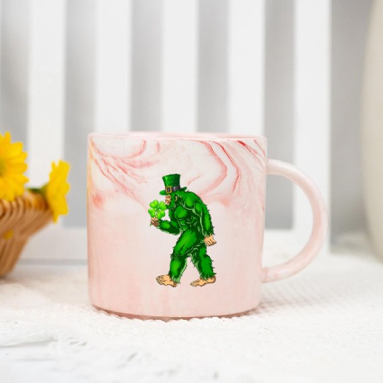 Vintage St Patricks Day Bigfoot Sasquatch Irish Marble Mugs