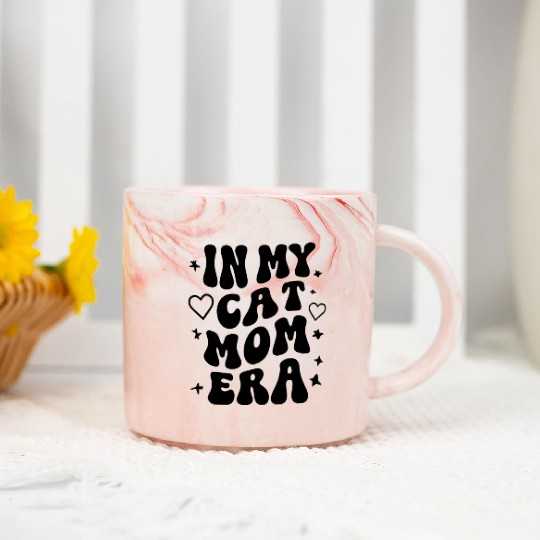 In My Cat Mom Era - Retro Vibes Marble Mugs