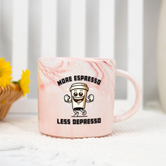 More Espresso Less Depresso Funny Coffee Quote Marble Mugs