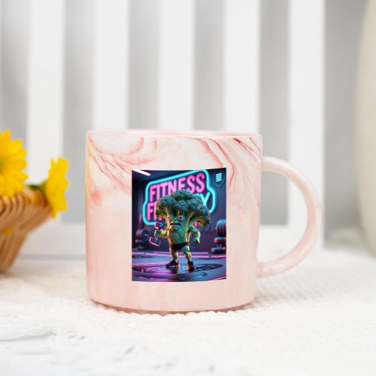 Cartoon Broccoli Gym Marble Mugs