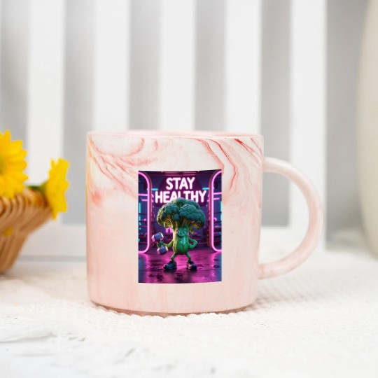 Broccoli Gym Workout STAY HEALTHY Marble Mugs