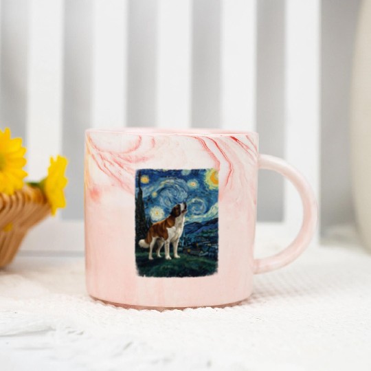 Saint Bernard Howling At Moon Starry Night Van Gog Marble Mugs