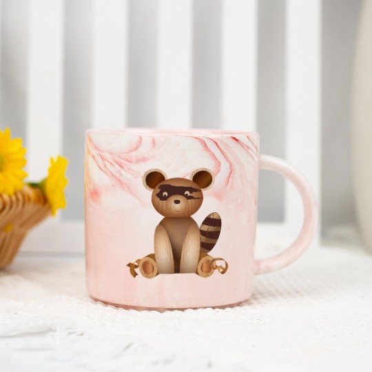 Illustration in wood look - raccoon figure Marble Mugs