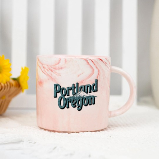Portland Oregon Scenic Typography with Mountain Marble Mugs