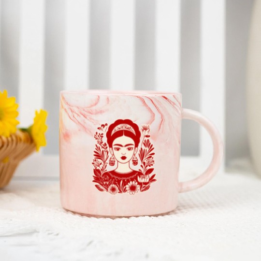 Frida Kahlo Illustration Feminist Art Marble Mugs