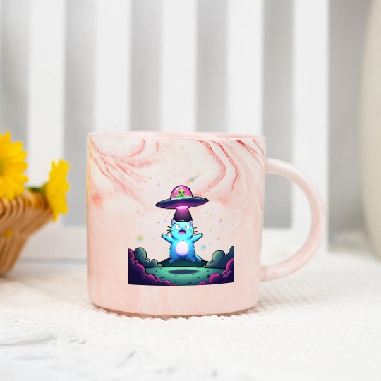 Alien Cat Abduction Art Marble Mugs