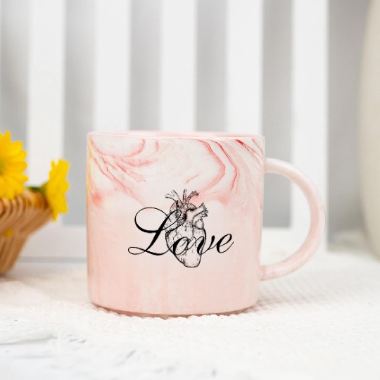 Vintage Anatomical Heart with Calligraphy Marble Mugs