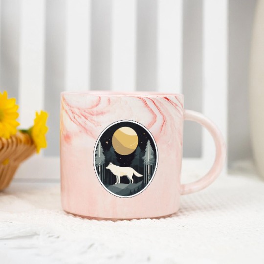 Lone Wolf Under Moonlit Sky Marble Mugs
