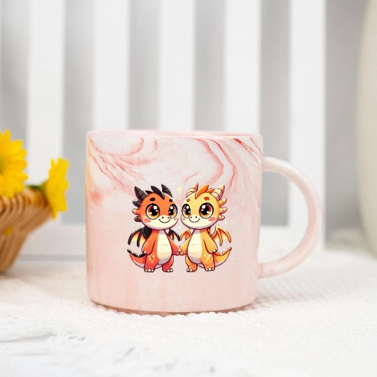 Two Cute Dragon Friends Holding Hands Marble Mugs