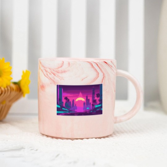 Neon Paradise Vaporwave Sunset Vibes Marble Mugs