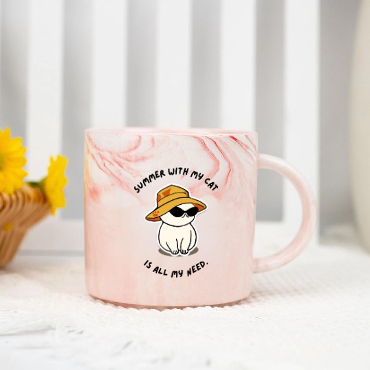 summer with my cat is all my need cat lovers Marble Mugs