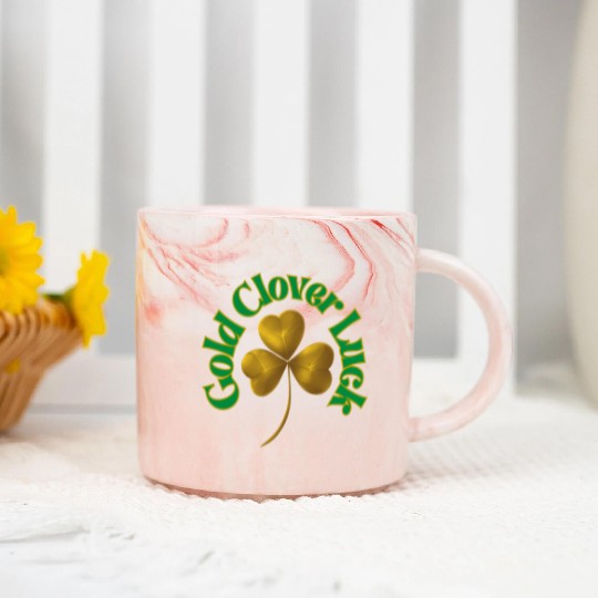 St. Patrick's Day - Gold Clover Luck Marble Mugs