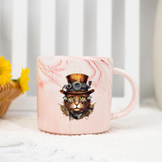 Steampunk Cat Kitten Art Fantasy Steampunk Artwork Marble Mugs