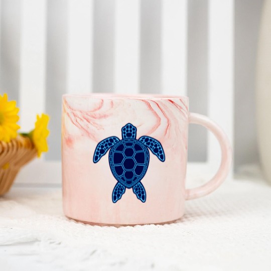 Blue Neon Lava Sea Turtle Design Marble Mugs