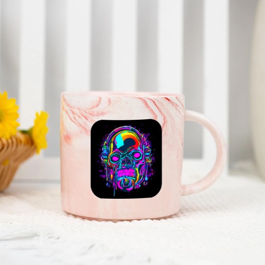 Neon Style Skull Rave Party Glow Marble Mugs