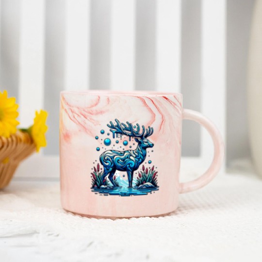 Majestic Blue Deer in Enchanted Forest Marble Mugs