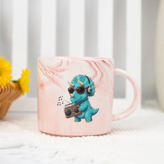 Dino cartoon triceratops listening to music Marble Mugs