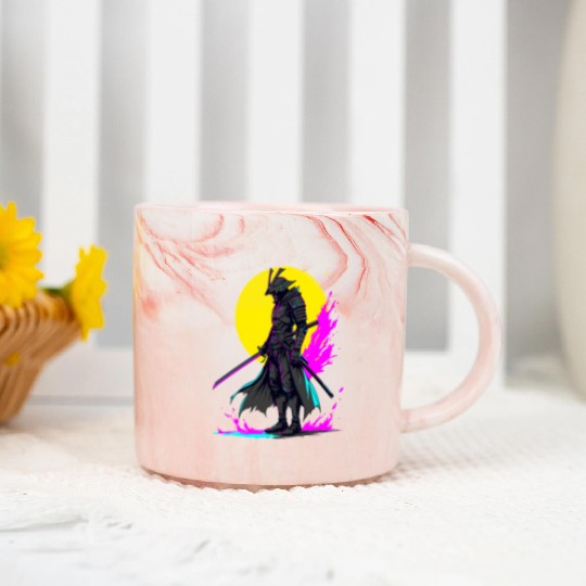 Cyberpunk Samurai Warrior Neon Art Design Marble Mugs