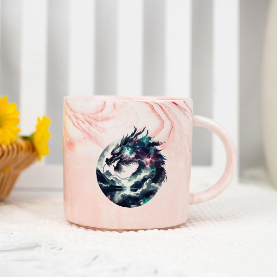 Zen Black Chinese Dragon Marble Mugs