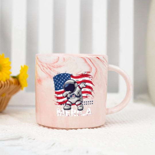 Merica Astronaut Adventure Dab with American Flag Marble Mugs