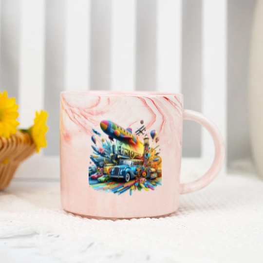 Multi-Colored Vehicles Marble Mugs