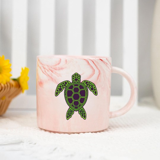 Green Neon Lava Sea Turtle Design Marble Mugs