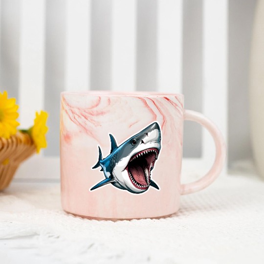 Big White Shark Attack Marble Mugs