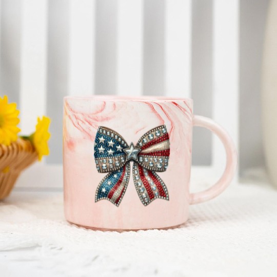 Patriotic Rhinestone Bow Marble Mugs