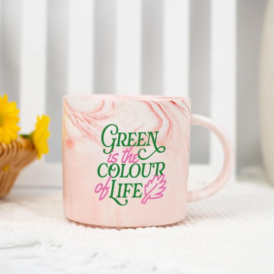 Vibrant Green Life Affirmation Marble Mugs