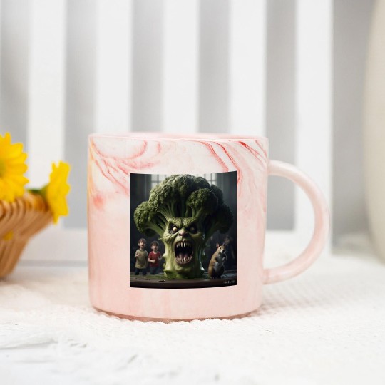 a hyper realistic cinematicmean broccoli. Marble Mugs