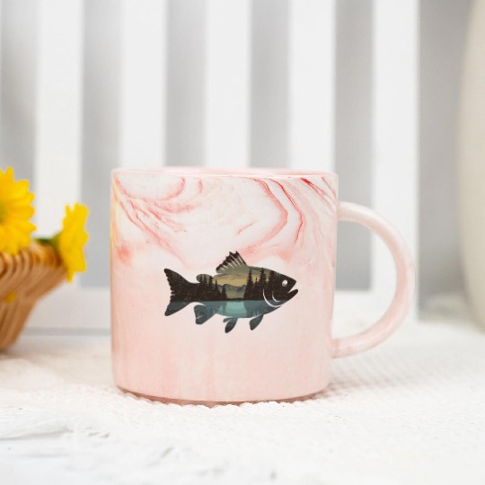Serene Wilderness Fish Scene Nature Lovers Artwork Marble Mugs