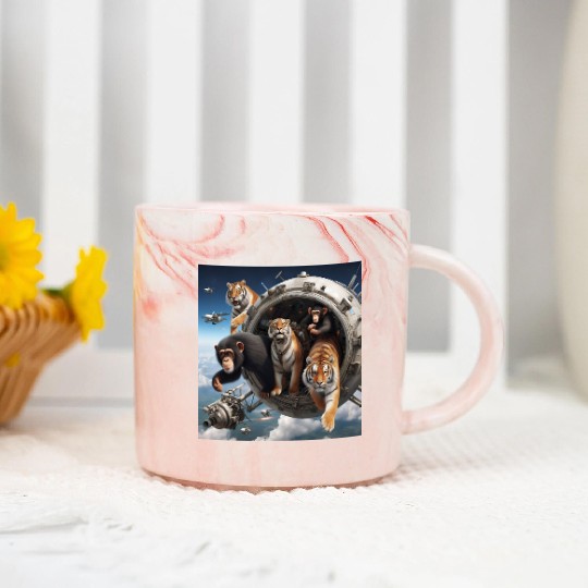 Tigers and chimpanzees and bears spacecraft Marble Mugs
