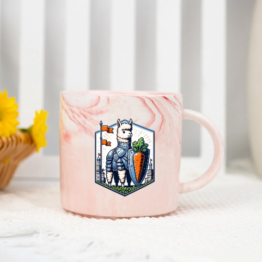Llama Knight With Carrot Shield Adventure Marble Mugs