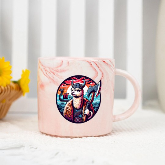 Viking Llama Adventure at Sea Marble Mugs