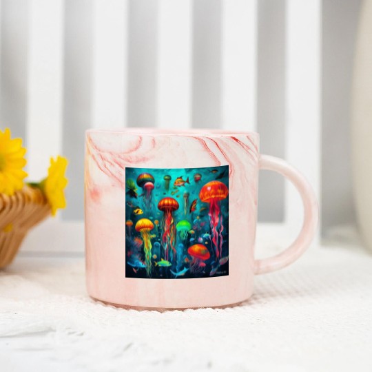 Jellyfish atomic and neon. Marble Mugs