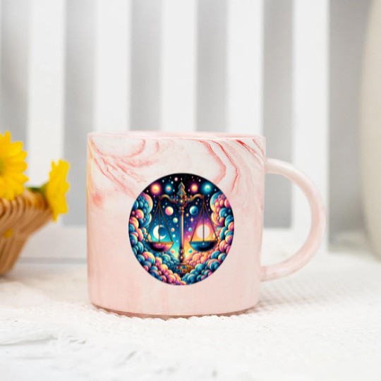 Libra - Celestial Scales of Balance Marble Mugs