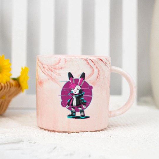Cyber Bunny with Futuristic Style and Neon Colors Marble Mugs