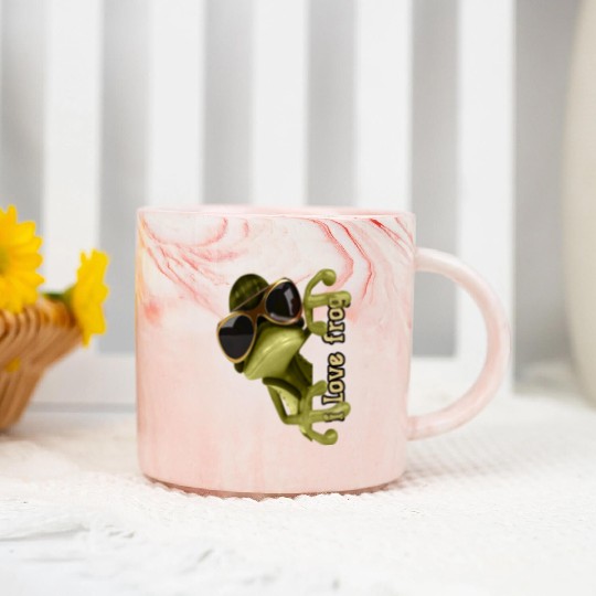 i love frog funny frog design Marble Mugs