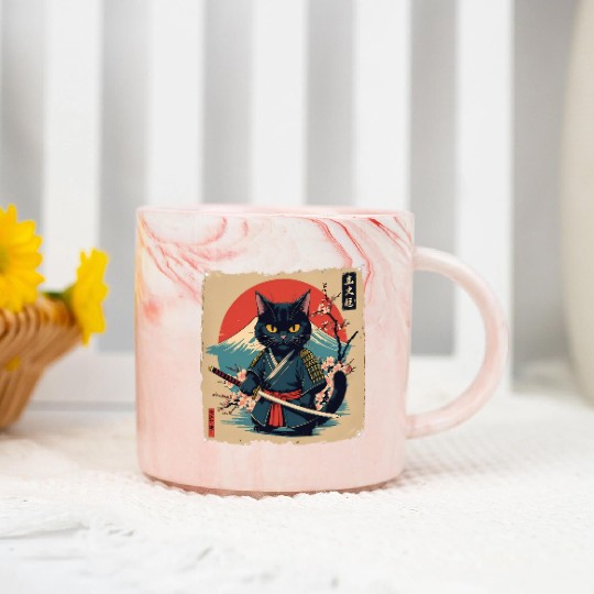 samurai cat Marble Mugs
