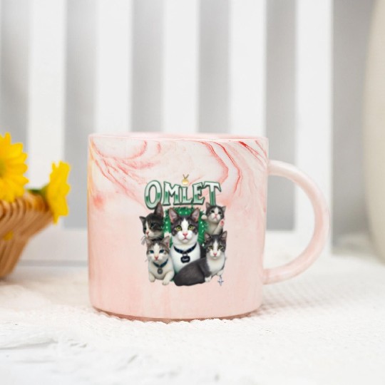 Vintage 90s Aesthetic Multi-Cat Graphic Marble Mugs